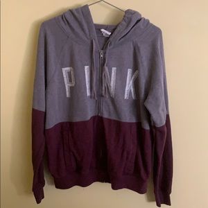 Pink zip up hoody maroon and gray